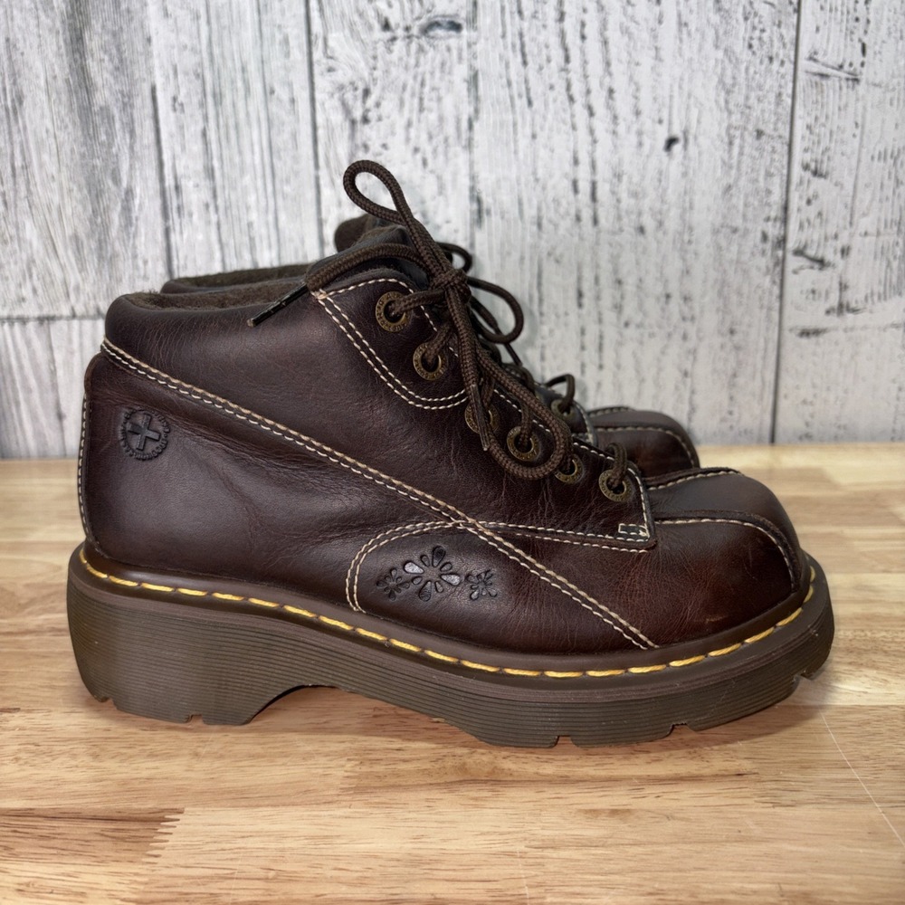 Vintage Dr Martens Boots Womens 8 Brown Leather Daisy Chunky Ankle Boot Y2K